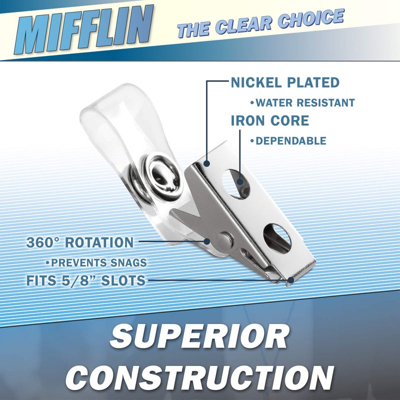 Mifflin-USA Horizontal Plastic Card Holder with Metal Clip and Vinyl Straps (Clear, 3.5x2.25 Inch, 100 Pack), Waterproof PVC ID Name Badge Holder with Clip - Image 2